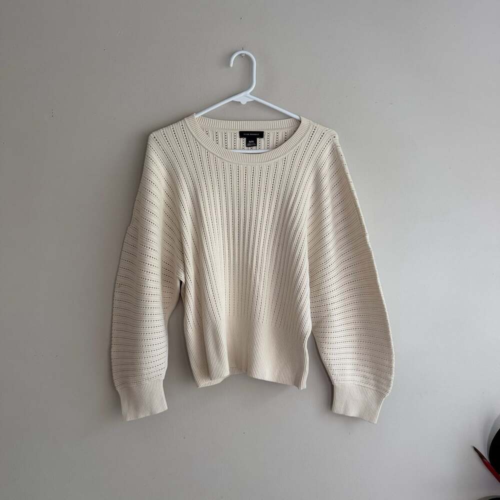 Club Monaco Ribbed Sweater XL Cream Exaggerated Sleeve Pullover